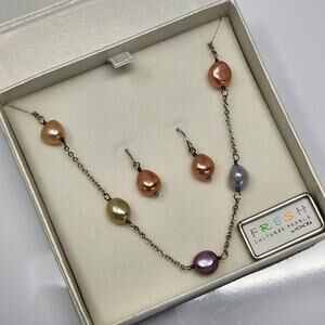 NWT Honora Cultured Pearl Sterling Silver Necklace Earring Jewelry Set